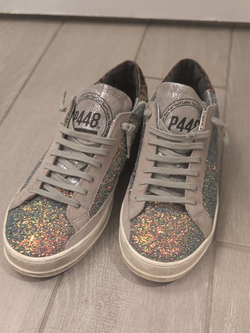 P448 John Multi Glitter Lace Up Sneakers Size 41 or 11